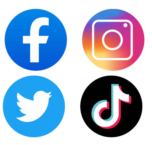Facebook, Instagram, Twitter, Tik Tok icons